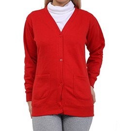 GW CLASSY OUTFIT Girls Boys Kids Jumper Button Fleece Cardigans Long Sleeve Sweatshirts Pull Over Jumpers Round/V- Neck School Uniform (13-14 Years, Button Red)