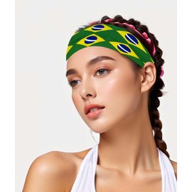 Brazil Headband for Man Woman,Brazilian Flag Non Slip Elastic Soft Head Band Bandana for Sport Travel Running Working Out