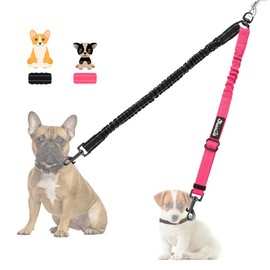 SlowTon Double Dog Leash Coupler, No Tangle Split Lead for Walking 2 Pet Dogs, Adjustable Reflective Safety Shock Absorbing Bungee Leads Splitter for Training Dual Doggy, Small Breeds