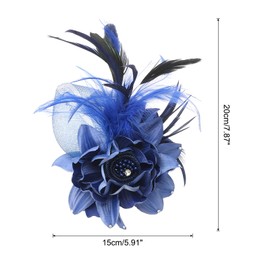 PATIKIL Floral Hair Clip, 1 Pcs Elegant Flower Feather Brooch Pin Hat Silk Wedding Party Dance Banquet Pins Accessories Camellia Charm Lady Dress Suit, Blue with Black Feathers