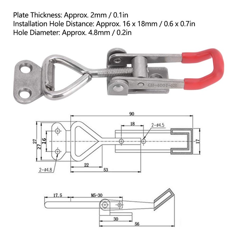2 Pieces Adjustable Toggle Clamp Clip, 330 lbs Capacity, 304