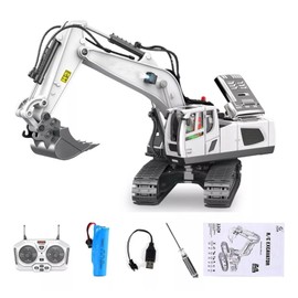 YUHOHO 1:20 Excavadora Control Remoto RC Juguete 11canal Aleación,30 * 25 * 10.5cm,Luces y Sonidos Simulados,Vehículo de Construcción de Excavadora Recargable 1/20,El Mejor Regalo para los niños