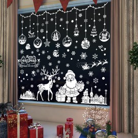 Christmas Window Stickers,202 pcs Double Sided Christmas Window Cling, 9 Sheet Reusable Christmas Window Decal White Static Sticker for Christmas Window Decorations, Christmas Decorations (White)