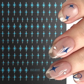 Star Nail Art Stickers Decals 3D Sparkly Starburst Nail Stickers 4PCS Blue Gold Silver Laser Four-Pointed Star Self Adhesive Y2K Nails Design Manicure Sliders Supply for Women DIY Nail Art Decorations