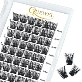 QUEWEL Lash Clusters, 144 Pcs DIY Lash Extensions Mix 10-18mm Natural Look Eyelash Clusters Clear Thin Band Lash For DIY Lash Clusters at Home(FD-QU43)