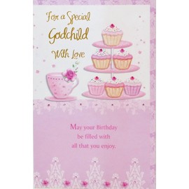 For a Special Godchild With Love - Happy Birthday Greeting Card for Her -"Wishing you a great big slice of all the things that make life nice"