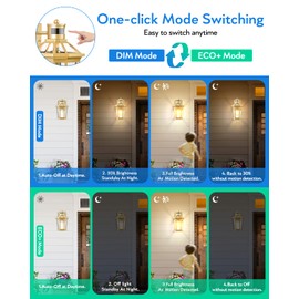 VIANIS Outdoor Wall Lights Lantern, 2 Pack Gold Motion Sensor Proch Light, Dusk to Dawn Weather Resistant Exterior Lights for House Sconce, Waterproof Garage Lights with Clear Glass Shade