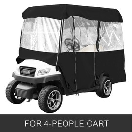 Happybuy Golf Cart Enclosure, 4-Person Golf Cart Cover, 4-Sided Fairway Deluxe, 300D Waterproof Driving Enclosure with Transparent Windows, Fit for EZGO, Club Car, Yamaha Cart (Roof Up to 78.7''L)