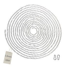 EXLECO 10 m Stainless Steel Chain Diameter 1.5 mm Steel Chain Link Chain Barrier Chain Decorative Chain with 2 Carabiner Hooks Metal Chain for Hanging Dog Chain Anchor Chain Round Link Chain Long Link