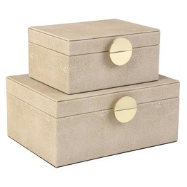 HofferRuffer Faux Leather Jewelry Boxes, Decorative Boxes Storage Accessory Organizer with Gold Hardware Decor, Classic Vegan Leather Set of 2 Pieces (Light Grey)