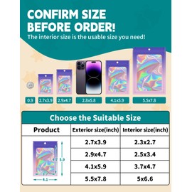 UWJIX Mylar Gradient Holographic Bags 4.1x5.9 Inch, 100 PCS Small Clear Resealable Smell Proof Bags,Purple-Pink Goodie Bag for Candy, Cookies, Jewelry, Party Favors, Small Business