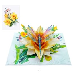 3D Daffodil and Dragonfly Pop-up Card, 3d Birthday Card, Thinking of You, Happy Mother Day, All Occasions, F51