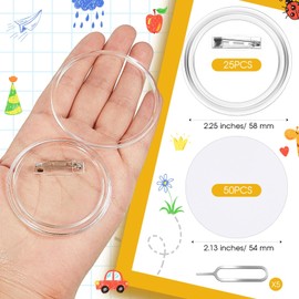 XunYee 25 Set Clear Acrylic Buttons Clear Plastic Craft Button with Pin, Blank Paper and Card Removal Tool, Pins Buttons Design for DIY Crafts, Picture Frames (2.25 Inch)