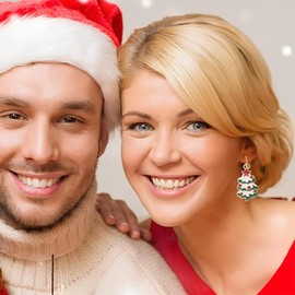 QOMJUFA 12 Pairs of Earrings Christmas Women's Christmas Earrings Set Christmas Earrings Women's Earrings for Women Girls Holiday Earrings Hanging Earrings Cute Christmas Party Jewellery, Alloy Steel