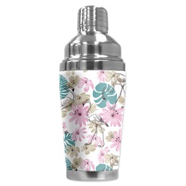 Mugzie 20 Ounce Stainless Steel Cocktail Shaker/Martini Shaker with Wetsuit Cover - Pink & Blue Flamingo