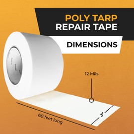 TarpsNow Poly Tarp Repair Tape, (3” to 60’) - High Strength Waterproof Poly Tarp Tape to Fix Leaks or Tears - Temperature Flexible Fabric Tape for Tarp Canopy Tent Boat RV and More - White