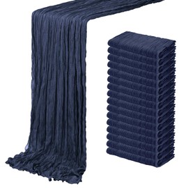 16 Pack Navy Blue Cheesecloth Table Runner 20 x 120 inch Gauze Table Runners 10 FT Long,Semi Sheer Boho Cheese Cloth Fabric Table Runner Bulk for Wedding,Party,Baby Shower,Bridal Shower Decoration