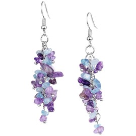 KYEYGWO Amethyst & Aquamarine Healing Crystal Earrings for Women, Stone Dangle Hook Earrings, Tumbled Stones Earrings, Quartz Gemstone Earrings, Stylish Scmuck for Women, amethyst Aquamarine, Amethyst