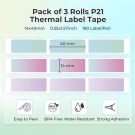 NELKO Genuine P21 Label Maker Tape, Adapted Label Print Paper, 12x40mm (0.47"x1.57"), Standard Laminated Office Labeling Tape Replacement, Multipurpose of P21, 180 Tapes/Roll, 3-Roll（Starry Sky）