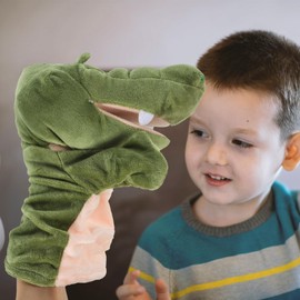 BESTonZON Crocodile Hand Puppet, Alligator Puppet Plush Hand Toy Animal Head Gloves Stuffed Animal Hand Toy with Movable Mouth Parent-child Interactive Storytelling Prop