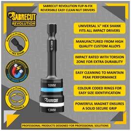 3 x SabreCut SCDINK1 Dual Size Magnetic Reversable 2-in-1 Easy Clean Impact Rated Hex Head Nut Socket Drivers (Sizes: 7mm/8mm, 8mm/10mm & 10mm/13mm) for Drills and Impact Drivers