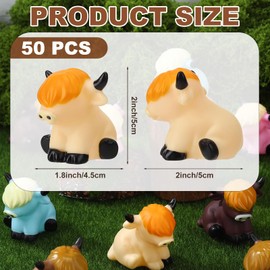 Guiqulai 50 Pcs Highland Cow Rubber Figurines,Mini Rubber Cows Bath Float Squeaky Highland Cow Toys for Baby Shower Birthday Gift