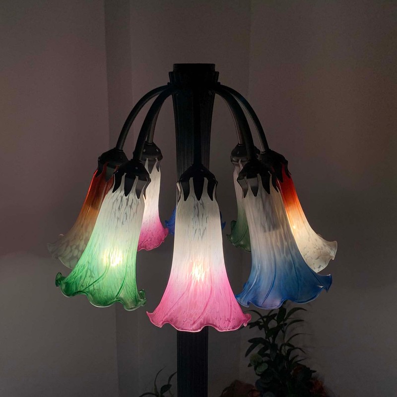 Bieye LS02 Lily Flower Blown Glass Lampshade (White Pink, Opening