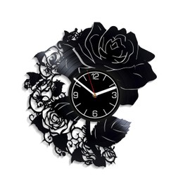 Kovides Flowers Vinyl Record Wall Clock Nature Decoration 12 inch Wall Clock Roses Art Birthday Gift for Woman Flowers Wall Art Nature