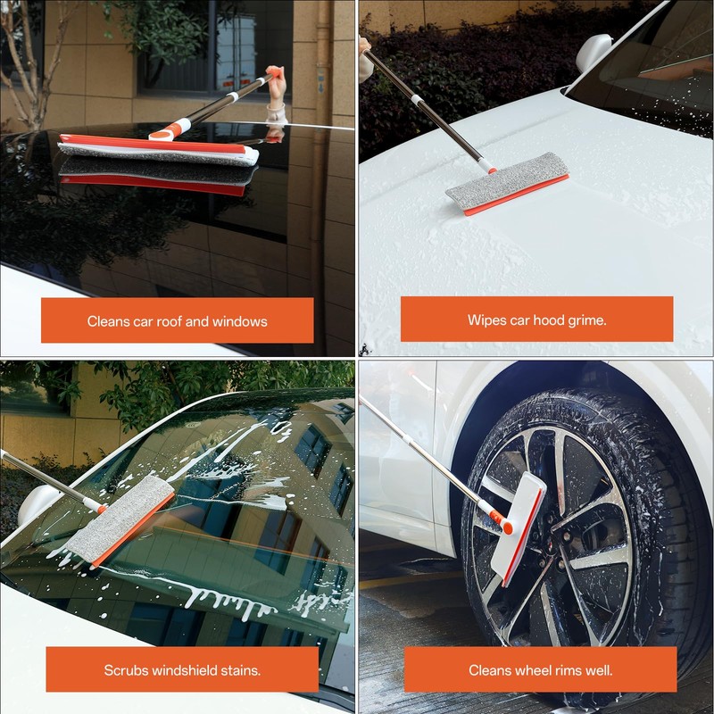 Window Squeegee Cleaner，2-in-1 Window Cleaning Tool with 50" Extendable Pole