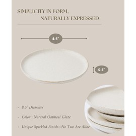 MELETĒ Stoneware Plate Set of 4-8.5" Ceramic Flat Plates for Salad, Appetizer, Dessert, Lunch & Dinner - Microwave, Oven & Dishwasher Safe, Scratch Resistant - Minimalist Design - Oatmeal Cream