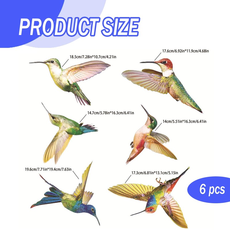 6 Mixed Beautiful Bird Window Stickers, Hummingbird Wall Stickers Decor,