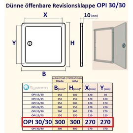 SYSTERM Universal Inspection Lid External Dimensions 30 x 30 cm Opening Thin Inspection Lid Basic Opening Inspection Flap ABS Plastic White (30x30 - OPI 30/30)