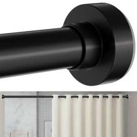 Shower Curtain Rod 34-82 Inches Adjustable Never Rust Black Shower Rod Spring Tension Non Slip No Drilling Shower Rods for Bathroom Window