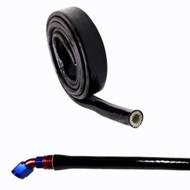 1/4"(6mm) ID Heat Shielded Fire Thermo Armor Fire Sleeve Silicone Coated Fiberglass for Automotive Hose Lines & Electrical Wiring Black, 5 feet