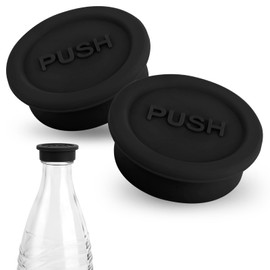 2pcs Bottle Lid for Sodastream Glass Bottle, Silicone Soda Bottle Cap Reusable Drink Bottle Sealing Cap Water Bottle Cap Cover Replacement Parts(Black)