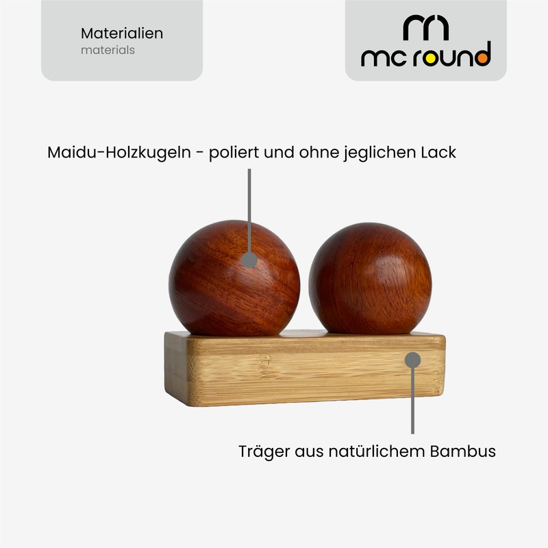 Two Elegant Maidu Wooden Balls 45 mm for Relaxing Hands