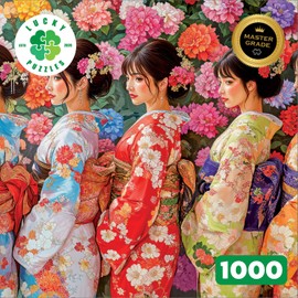 Lucky Puzzles - Petal Whispers: A Geisha's Harmony - 1000 Piece Jigsaw Puzzle for Adults | Elegant Kimono Puzzle | Stunning Floral Artwork | Relaxing and Challenging Puzzle Experience