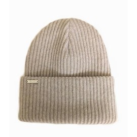 Frost Hats Cashmere Merino Wool Blend Beanie, Double Layer Ribbed Knit Hat with Cuff, Unisex (US, Alpha, One Size, Beige)