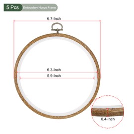 YOKIVE 5 Pcs Embroidery Hoops Frame, 16cm Round Cross Stitch Hoop Ring Imitated Wood Circle Fast Great for DIY Embroidery Art Craft Sewing and Hanging