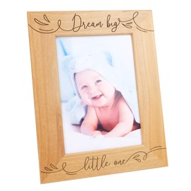 PRINT SUPREMACY Dream Big Little One-Wood Engraved Baby Picture Frame with Glass Front, Expecting Mom Dad, Christening Baby Announcement Baby Shower Pregnancy (5x7 Vertical)