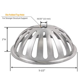 Leyso Type 304 Stainless Steel Heavy Duty Dome Sink Drain Strainer Floor Sink Drain Cover, 16 Gauge, 1.2 MM Thickness, 5-1/2" D x 2” H (Pack of 1)