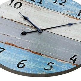 Eruner Large Wall Clock for Living Room Decor 24 Inch Blue Round Wood Clock Vintage Farmhouse Rustic with Battery Operated Silent Non-Ticking Clock for Kitchen
