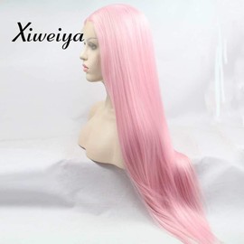 Xiweiya Long pink straight wig Synthetic Lace Front Wigs With Heat Resistant Fiber Pink, Mix color pink color soft wig for women, drag queen silky straight hair replacement wig 24 inch