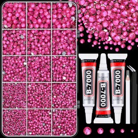 16000Pcs Resin Rhinestones with Tweezers for Crafting, Hot Pink 2-6mm Mixed Sizes Bedazzling Crystal with 3Pcs 10ml B7000 Jewelry Glue for DIY Crafts Clothing Tumblers Shoes Fabric Nail Art