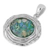 Sterling Silver Round Ancient Roman Glass Pendant Necklace with Textured