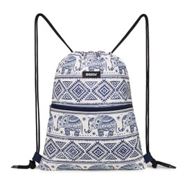 WANDF Drawstring Backpack String Bag Sackpack Cinch Water Resistant Nylon for Gym Shopping Sport Yoga (Blue Elephant)