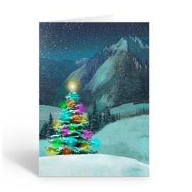 Stonehouse Collection | Rocky Mountain Christmas Cards | Snowy Mountain Top Holiday Cards | Colorful Lit Tree Christmas Tree Great for Colorado Rocky Residents (Standard)
