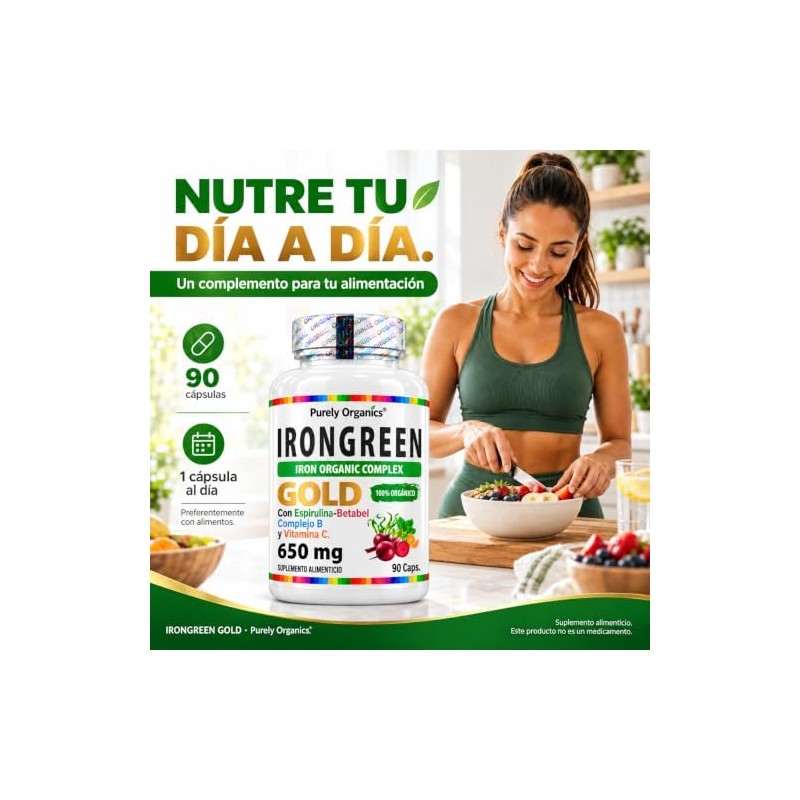 Purely Organics bisglicinato de hierro con vitamina C, 90 cápsulas
