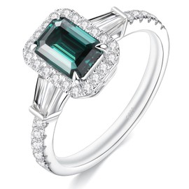 ceerom Emerald Cut Moissanite Engagement Ring for Women,1.7cttw Emerald VVS1 Clarity Wedding Ring S925 Sterling Silver 18K White Gold Plated Promise Ring for Her Size 6