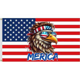 RNR Bald Eagle Mullet Merica Funny Flag 3x5FT, 4th of July Patriotic Flags for Outdoor and Indoor Decor Banner,Fade Proof Polyester Flags with Brass Grommets. (Merica, 3X5)